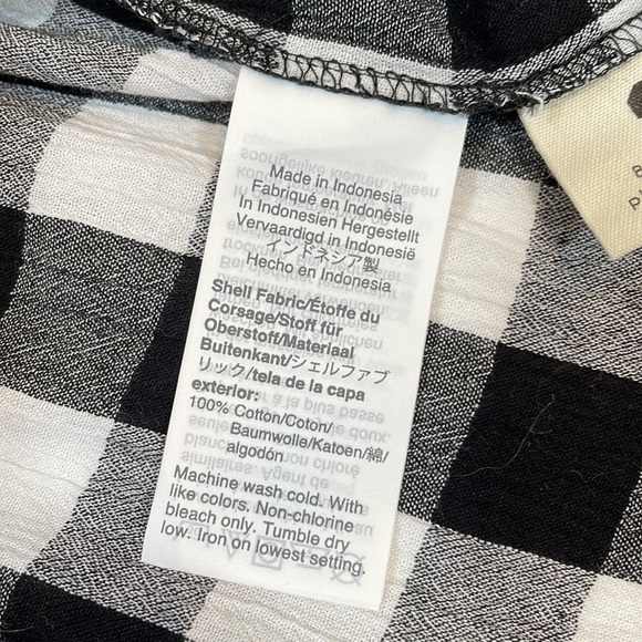 Madewell Top Short Sleeve Button-down XS Black and White Check - Picture 9 of 11